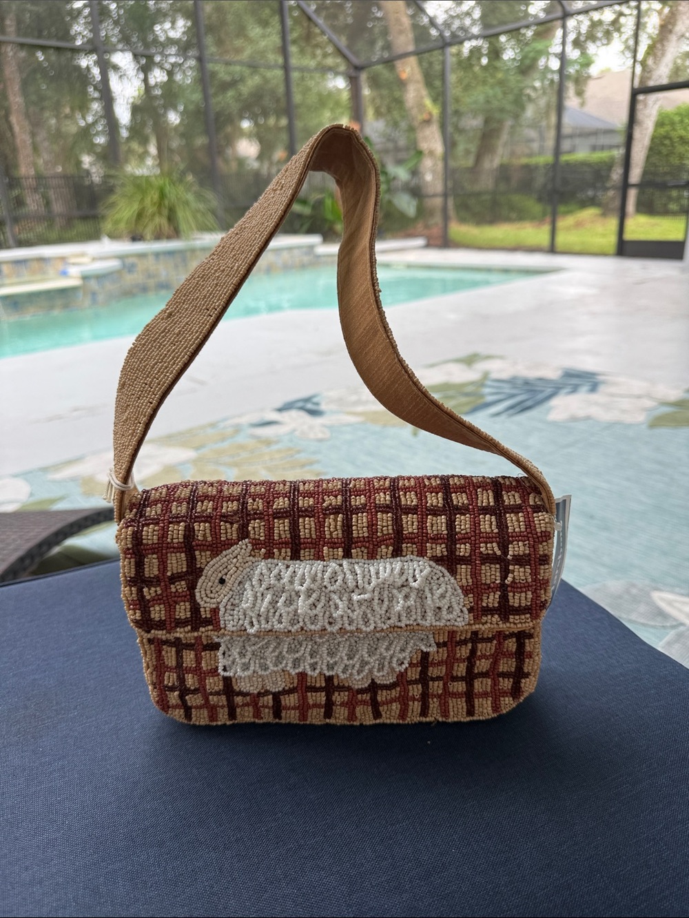 Handcrafted Brown & Cream Sheep Embroidered Shoulder Bag